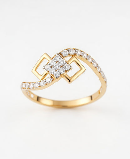 18Kt Gold Plated Geometric Square Cluster Ring | Cubic Zirconia Modern Bypass Statement Ring