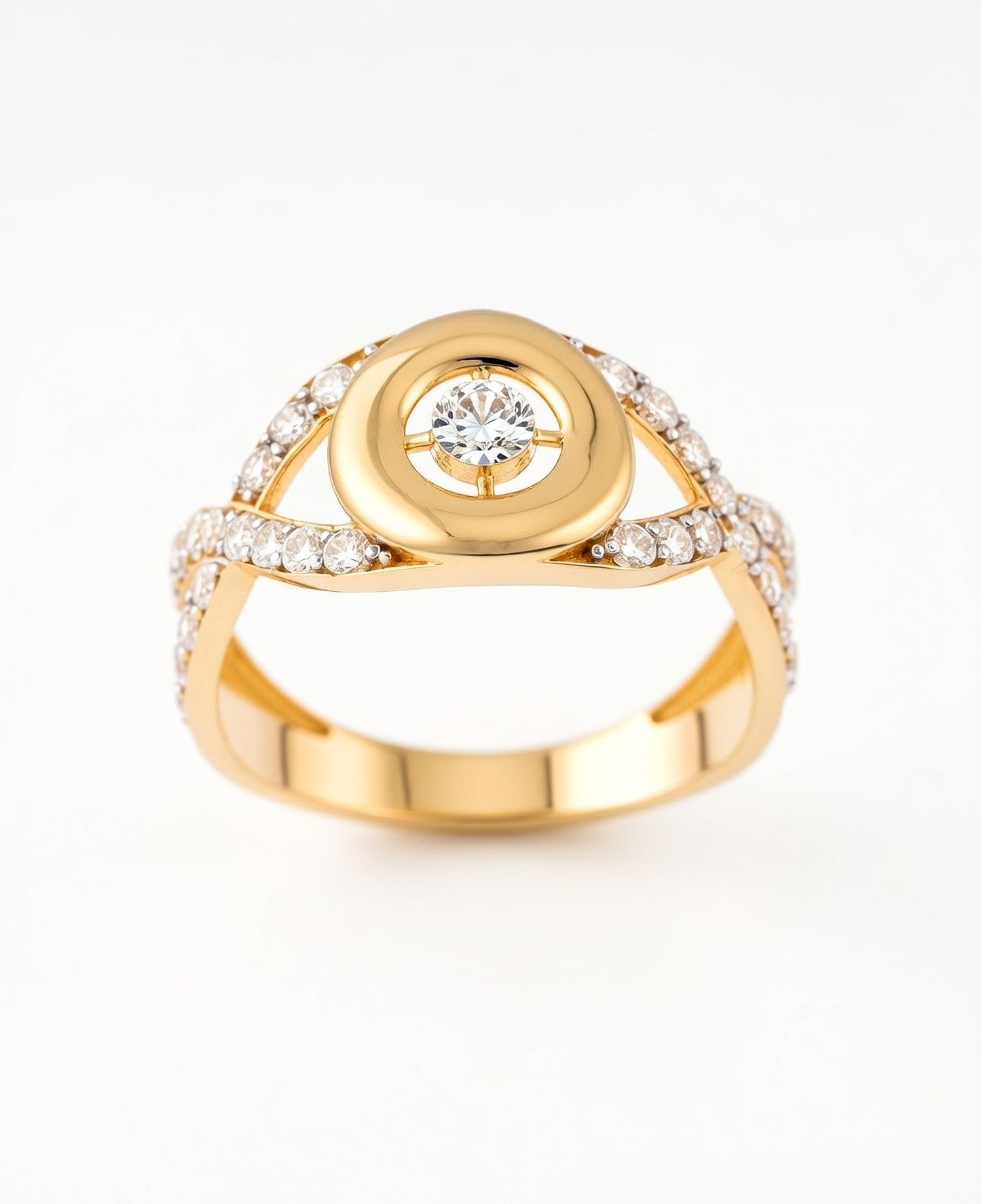 18K Gold Plated Infinity Floating Solitaire Ring | Cubic Zirconia Cross-Band Statement Ring