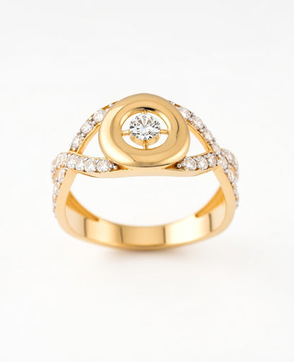 18K Gold Plated Infinity Floating Solitaire Ring | Cubic Zirconia Cross-Band Statement Ring