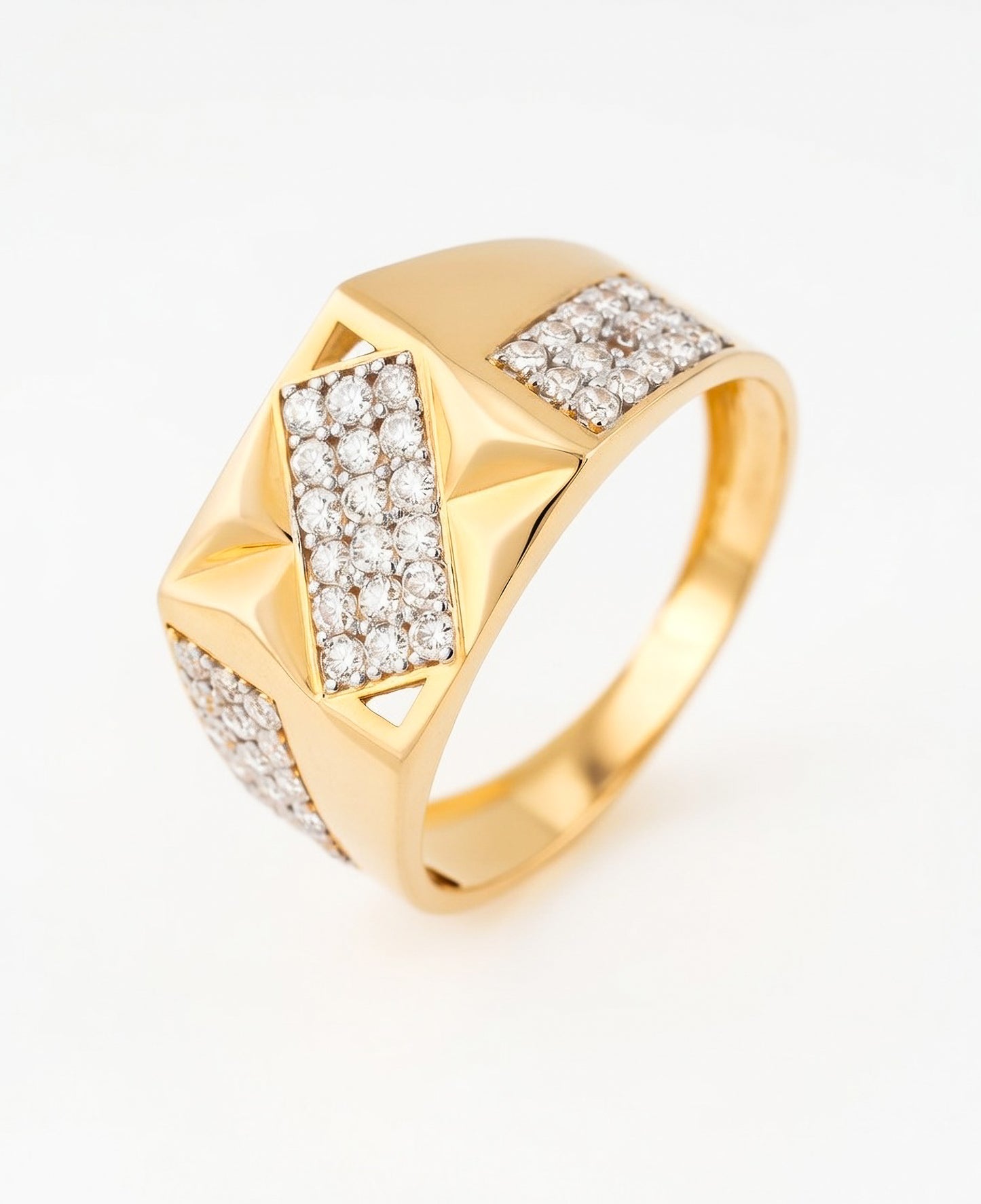 18K Gold CZ Geometric Cluster Ring | Cubic Zirconia Statement Gold Ring