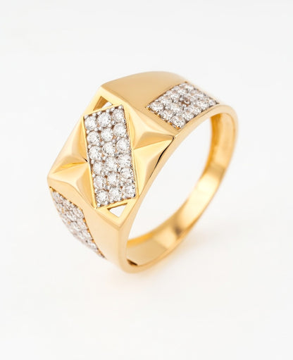 18K Gold CZ Geometric Cluster Ring | Cubic Zirconia Statement Gold Ring