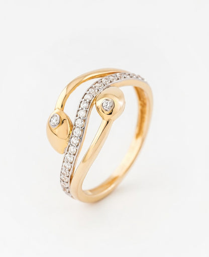 18K Gold CZ Curved Open Design Ring | Modern Cubic Zirconia Gold Ring