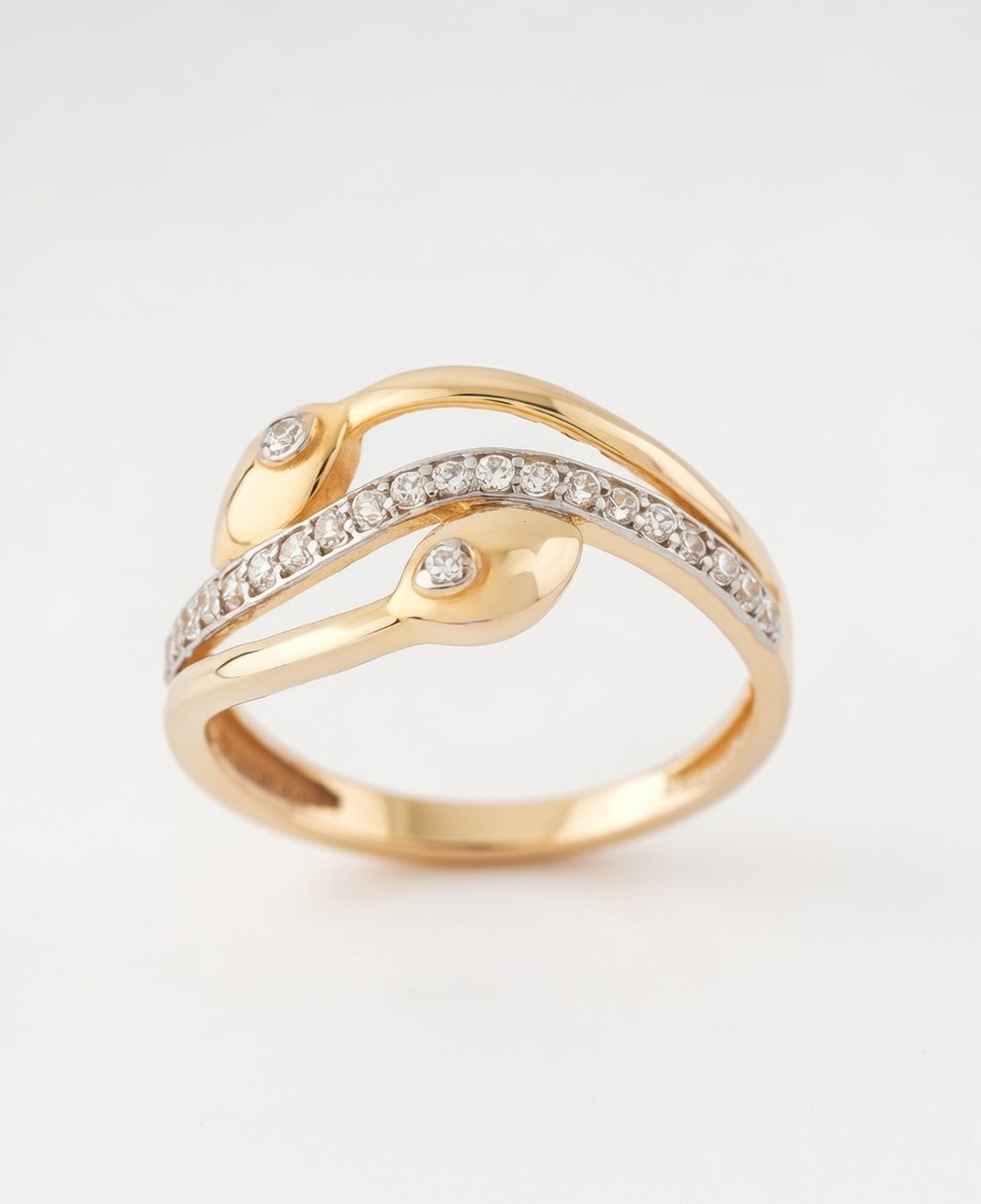 18K Gold CZ Curved Open Design Ring | Modern Cubic Zirconia Gold Ring