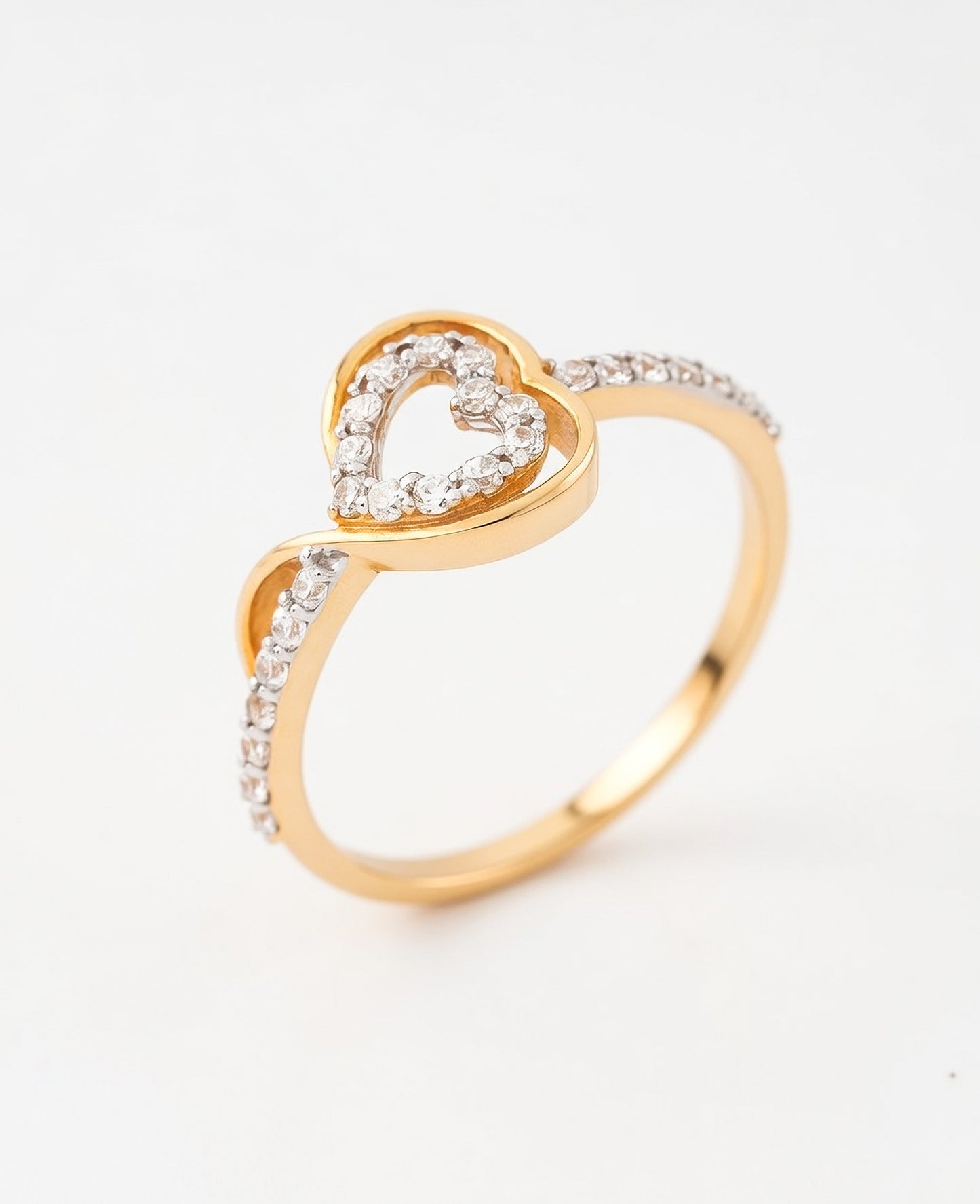 18K Gold Plated Heart CZ Twisted Ring | Cubic Zirconia Infinity Statement Ring