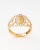 18Kt Gold Plated Matte Oval Floral Ring | Cubic Zirconia Petal Halo Statement Ring