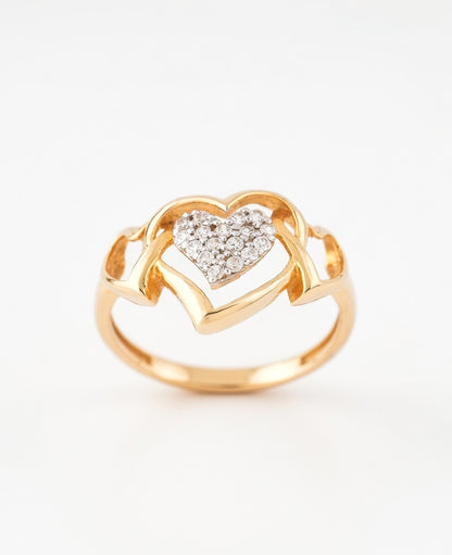 18K Gold Plated Triple Heart CZ Cluster Ring | Cubic Zirconia Romantic Statement Ring