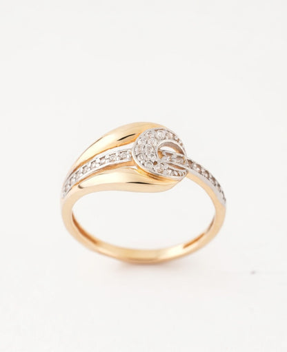18K Gold Plated Interlocking Loop CZ Ring | Cubic Zirconia Designer Inspired Statement Ring