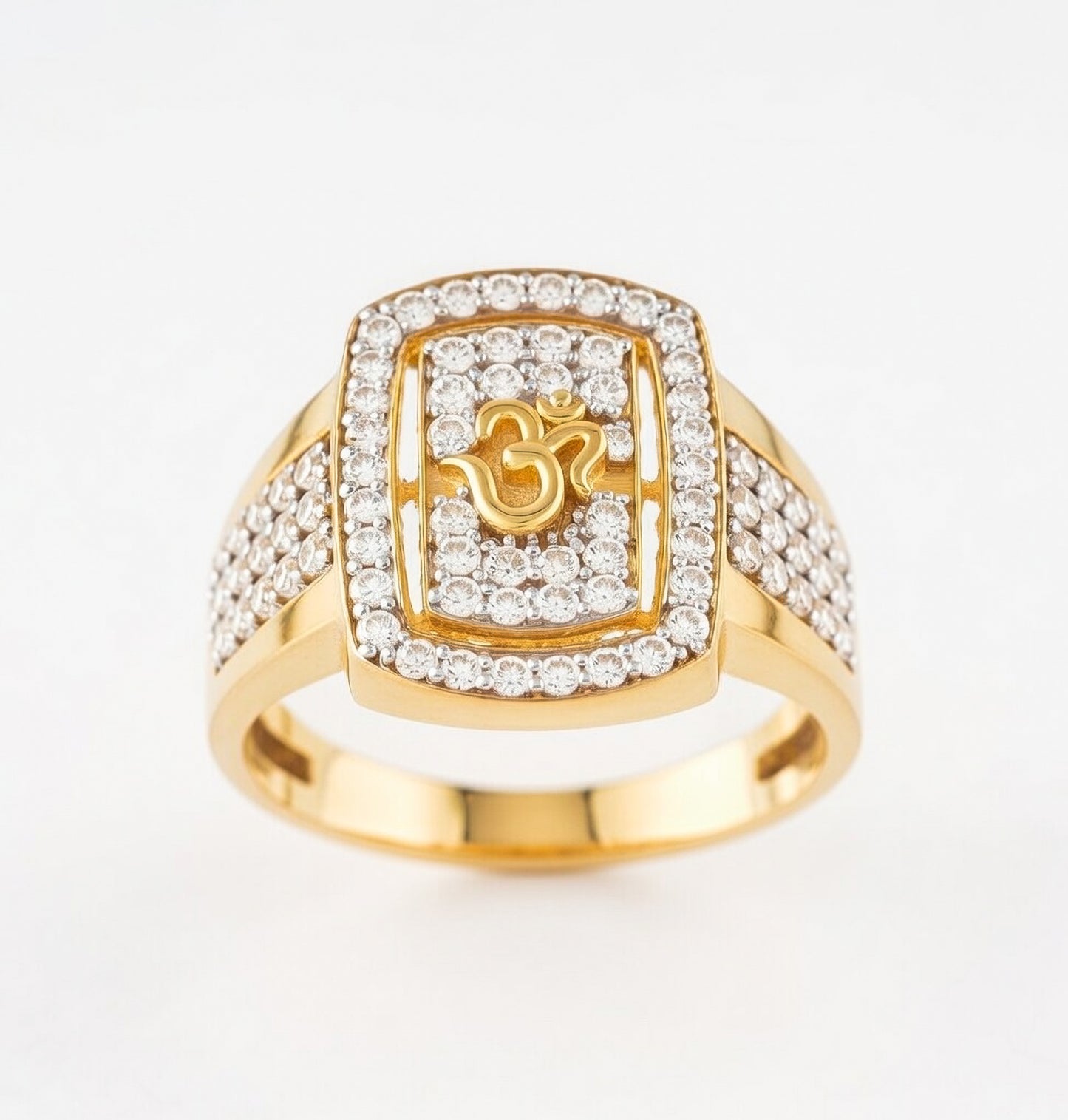 18K Gold Plated Om CZ Cluster Ring | Sacred Cubic Zirconia Statement Ring
