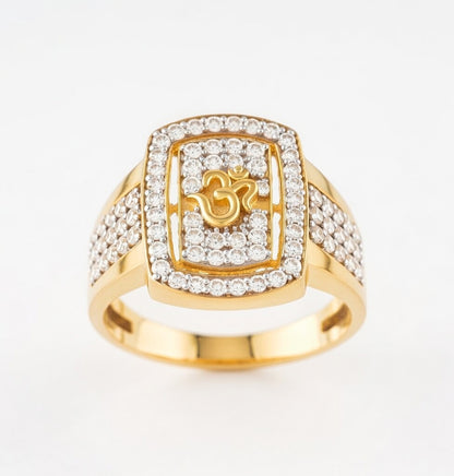 18K Gold Plated Om CZ Cluster Ring | Sacred Cubic Zirconia Statement Ring