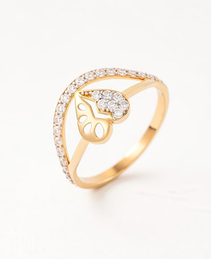 18Kt Gold Plated Split Leaf CZ Ring | Cubic Zirconia Graceful Curved Statement Ring
