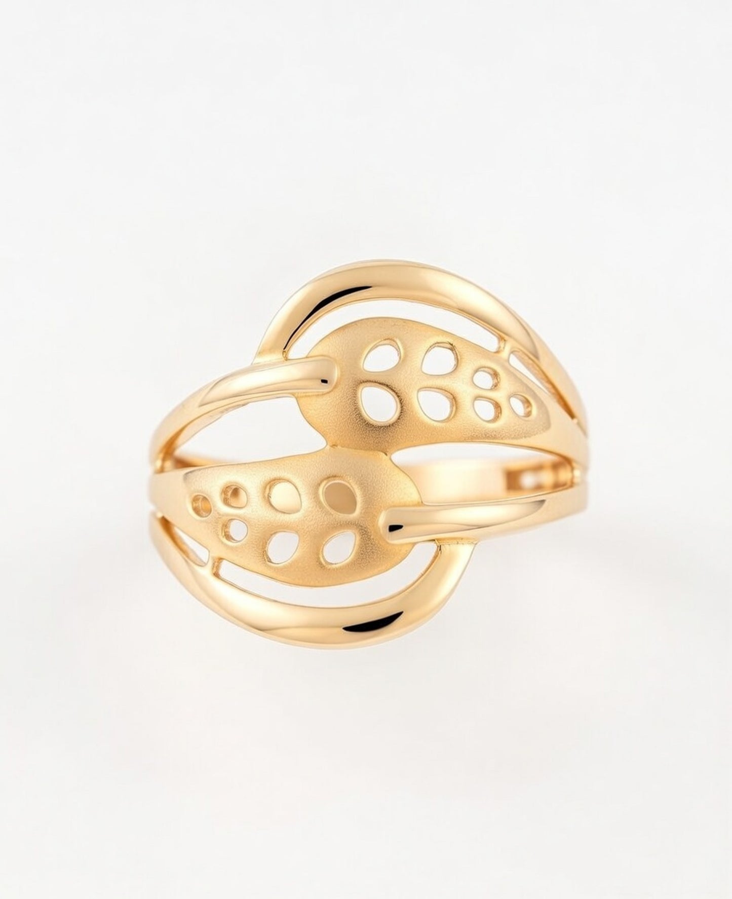 22K Gold Plated Plain Filigree Leaf Ring | High-Purity Nature-Inspired Statement Ring