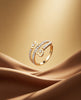18Kt Gold Plated Twin Heart CZ Ring | Cubic Zirconia Double-Band Statement Ring