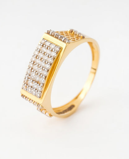 18K Gold CZ Rectangular Pavé Cluster Ring | Cubic Zirconia Statement Gold Ring