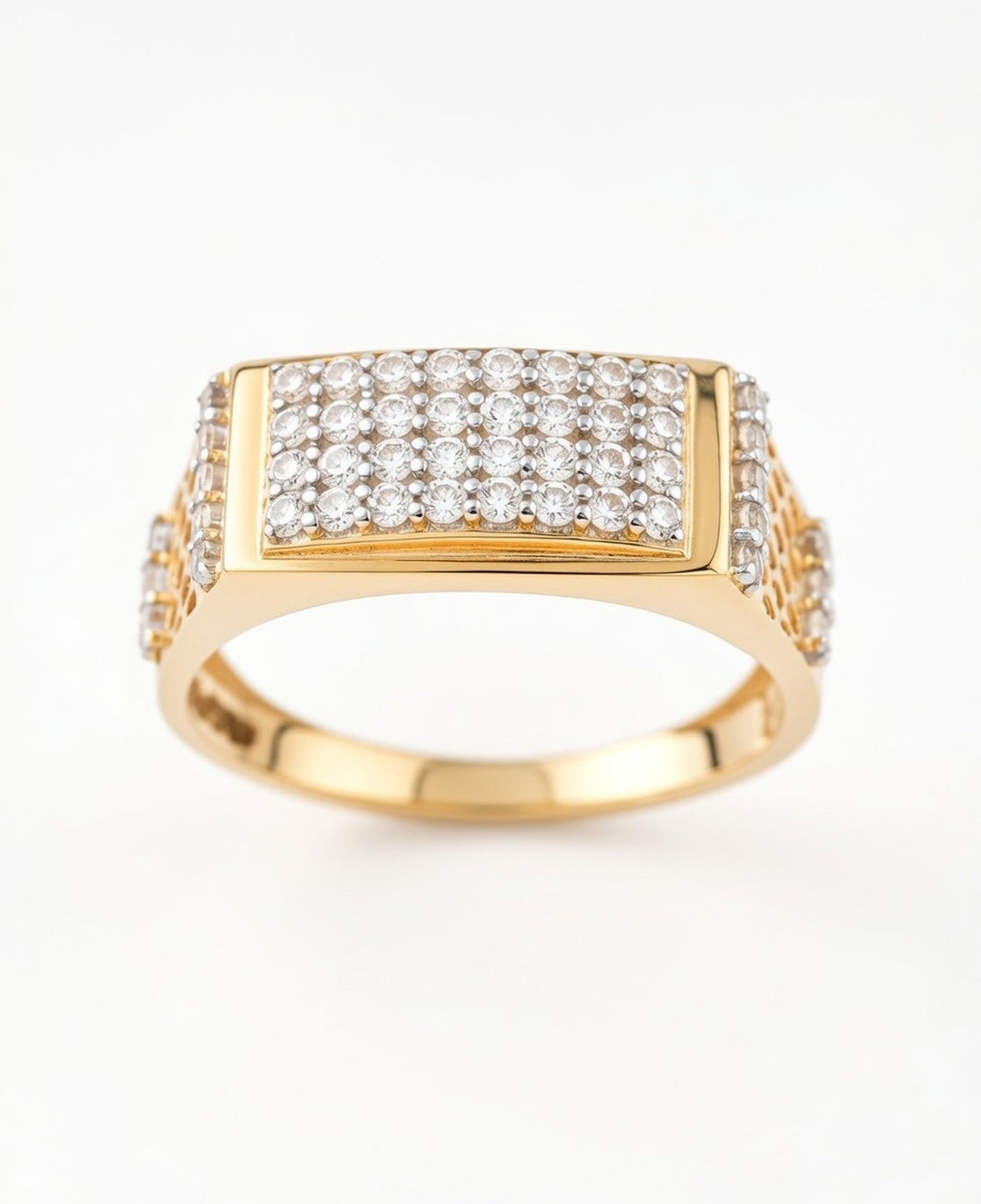 18K Gold CZ Rectangular Pavé Cluster Ring | Cubic Zirconia Statement Gold Ring